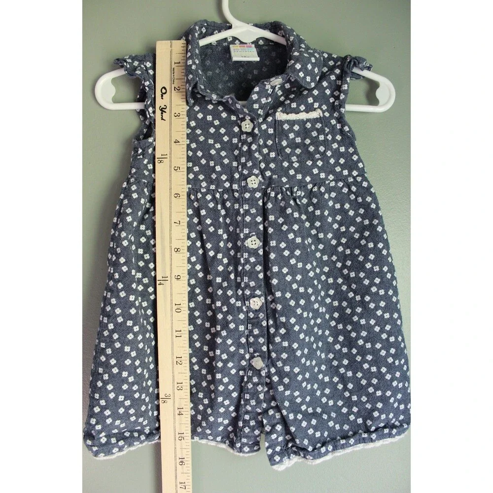 Healthtex Baby Girl Dress 100% Cotton Blue White Flowers Size 12m